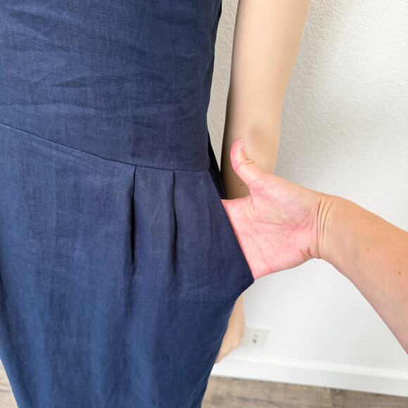[Quince] Deep Navy 100% European Linen Scoop Neck Midi Dress NWT Size Medium M - Picture 7 of 10